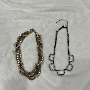 Lot of 2 J Crew Statement Necklaces Crystal Faux Pearl Vintage Looking